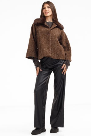 ÎMBRĂCĂMINTE - Palton scurt dama maro, cu lana, cu guler blanita – jacheta eleganta captusita