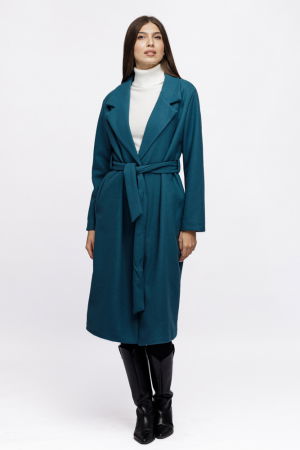 Geci & Jachete & Blazere - Palton lung, clasic, cu revere, din stofa turcoaz