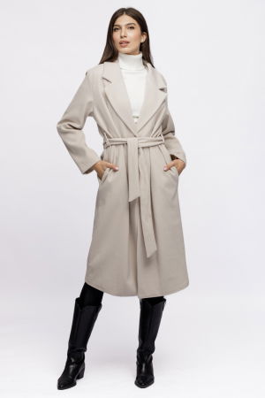 Geci & Jachete & Blazere - Palton lung, clasic, cu revere, din stofa ivoire