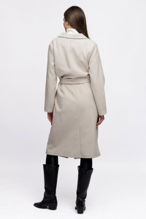 Palton lung, clasic, cu revere, din stofa ivoire [2]