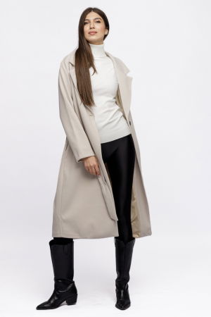 Palton lung, clasic, cu revere, din stofa ivoire [1]