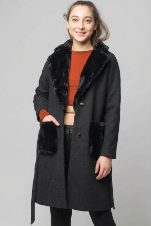 Palton negru din stofa cu buzunare din blana artificiala [1]