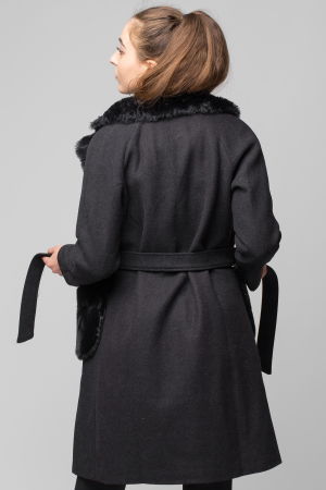 Palton negru din stofa cu buzunare din blana artificiala [2]