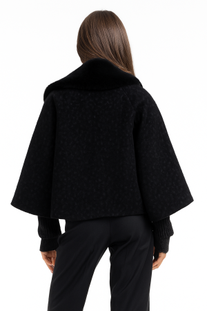 Palton scurt dama negru, cu lana, cu guler blanita – jacheta eleganta captusita [1]