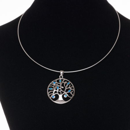 Pandant rotund Pomul Vietii din argint 925 cu frunze albastre din paua shell [1]