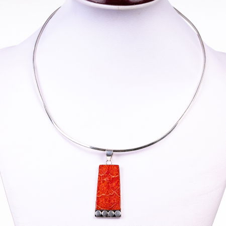 Pandant rectangular din argint 925 cu coral natural [1]