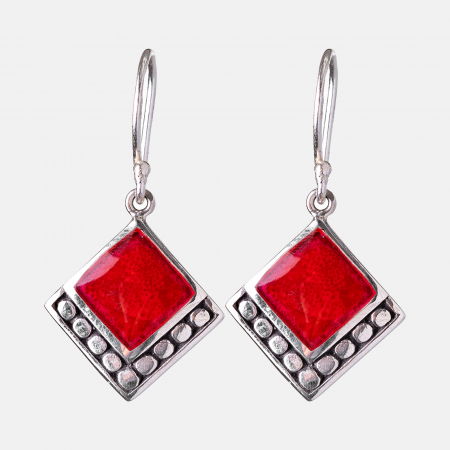 Pandant rombic cu coral natural si cu decoratiune din argint 925 [2]