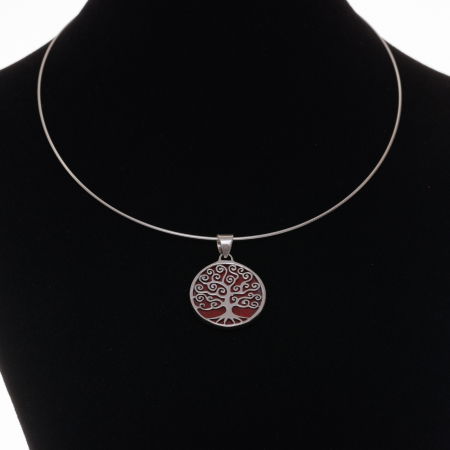 Pandant rotund din argint 925 Pomul Vietii cu coral, diametru 2.5 cm [1]