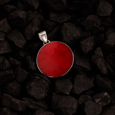 Pandant rotund din argint 925 Pomul Vietii cu coral, diametru 2.5 cm [2]