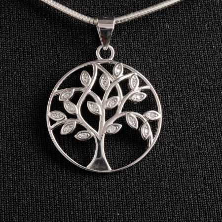 Pandant rotund din argint 925 Pomul Vietii cu pietricele albe de cubic zirconia [3]