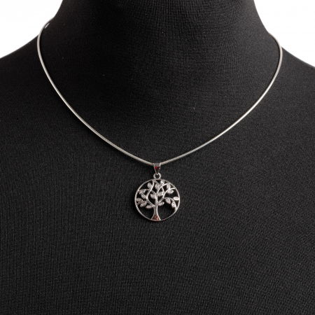 Pandant rotund din argint 925 Pomul Vietii cu pietricele albe de cubic zirconia [4]