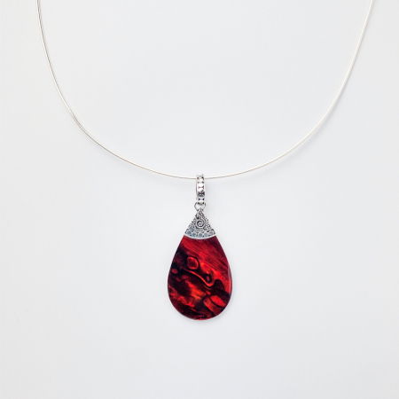 BIJUTERII - Pandant oval din scoica naturala paua shell rosie si decoratiune minimalista din argint 925