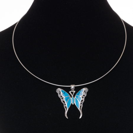 Pandant fluturas din argint 925 cu aripi albastre din paua shell [1]