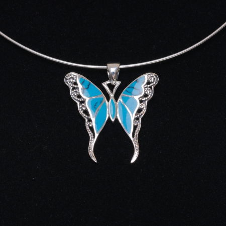 BIJUTERII - Pandant fluturas din argint 925 cu aripi albastre din paua shell