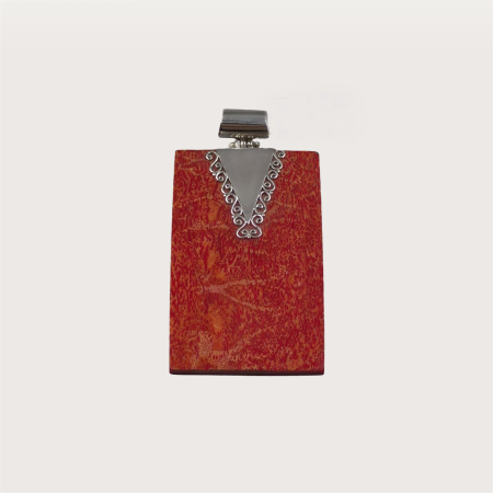 Pandantive din Argint - Pandantiv rectangular din argint 925 cu coral, design statement