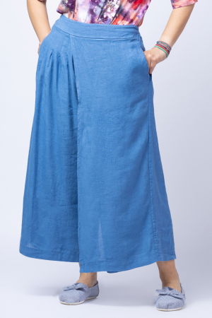 Pantaloni din In - Pantaloni albastru masura mare, jeans parte peste parte, din in