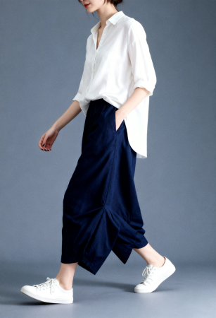 Pantaloni balon cu drapaj lateral, stil japonez, bleumarin [1]