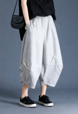 Pantaloni balon cu drapaj lateral, stil japonez, gri [1]