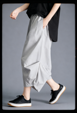 Pantaloni casual - Pantaloni balon cu drapaj lateral, stil japonez, gri