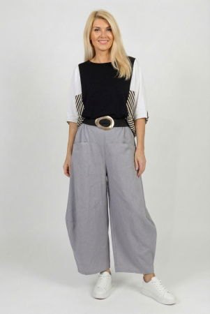 Pantaloni dama largi cu fronseu lateral si buzunare, gri [1]