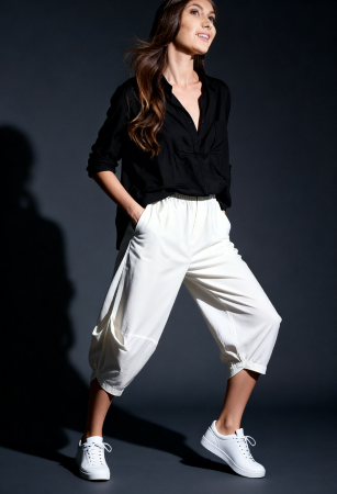 Pantaloni balon cu drapaj lateral, stil japonez, albi [1]