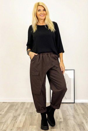 Pantaloni casual - Pantaloni din jerseu de bumbac cu o parte petrecuta si buzunar lateral