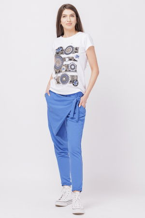 Pantaloni casual - Pantaloni albastru electric petrecuti, din bumbac