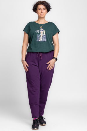 Pantaloni casual - Pantaloni mov casual sport din bumbac cu buzunare laterale