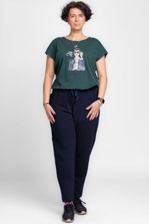 Pantaloni casual - Pantaloni bleumarin casual sport din bumbac cu buzunare laterale