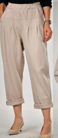 Pantaloni casual - Pantaloni bej lejeri cu pliuri si mansete rasucite, din tricot plin de vascoza