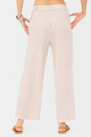Pantaloni cu fermoar, de vara, din in, cu dungute fine, bej [1]