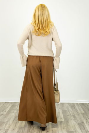 Pantaloni dama eleganti palazzo cu talie inalta si croiala fluida, camel [3]