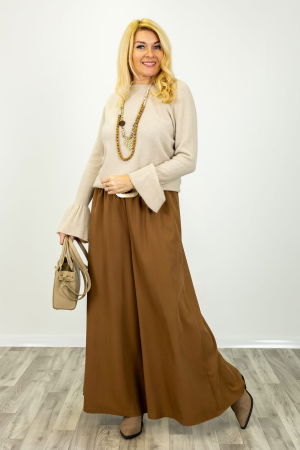 Îmbracaminte Noutați - Pantaloni dama eleganti palazzo cu talie inalta si croiala fluida, camel