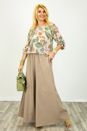 Îmbracaminte Noutați - Pantaloni dama eleganti palazzo cu talie inalta si croiala fluida, bej