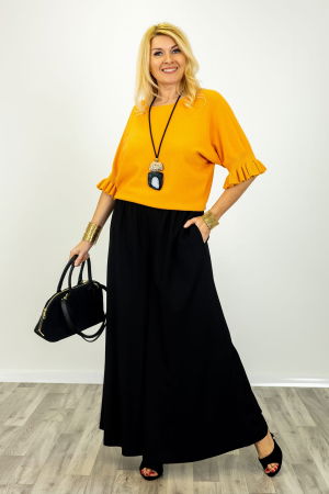 Pantaloni dama eleganti palazzo cu talie inalta si croiala fluida, negri [2]