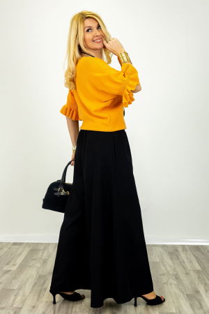 Pantaloni dama eleganti palazzo cu talie inalta si croiala fluida, negri [3]