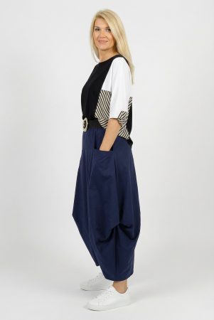 Pantaloni dama largi cu fronseu lateral si buzunare, bleumarin [1]