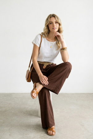 Pantaloni dama lejeri din tencel, cu talie elastica si curea, maro [1]