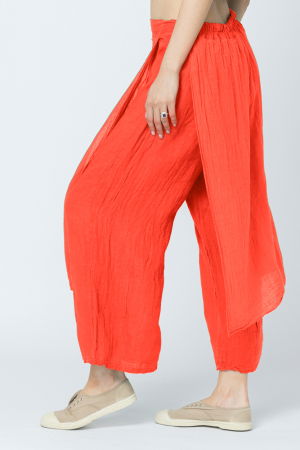 Pantaloni de vara din in, cu aplicatii pe fata si spate, corai [1]