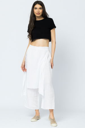 Pantaloni din In - Pantaloni de vara din in, cu aplicatii pe fata si spate, albi