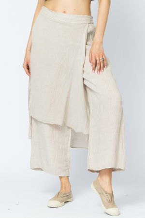 Pantaloni de vara din in, cu aplicatii pe fata si spate, bej [1]