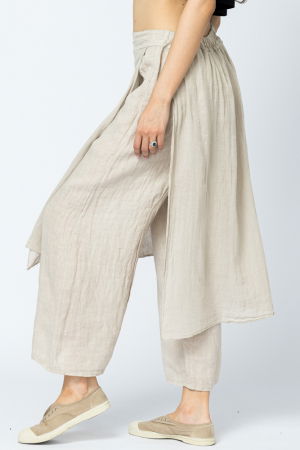 Pantaloni de vara din in, cu aplicatii pe fata si spate, bej [2]