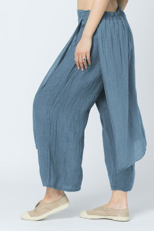 Pantaloni de vara din in, cu aplicatii pe fata si spate, albastru jeans [1]