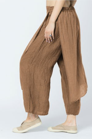 Pantaloni de vara din in, cu aplicatii pe fata si spate, camel [1]