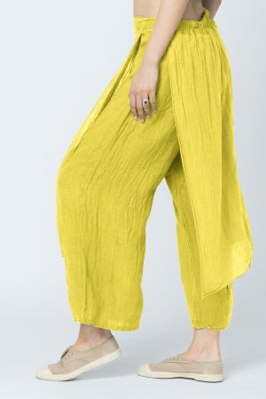 Pantaloni de vara din in, cu aplicatii pe fata si spate, galbeni [1]
