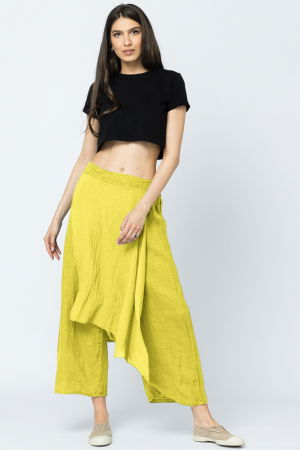 Pantaloni din In - Pantaloni de vara din in, cu aplicatii pe fata si spate, galbeni
