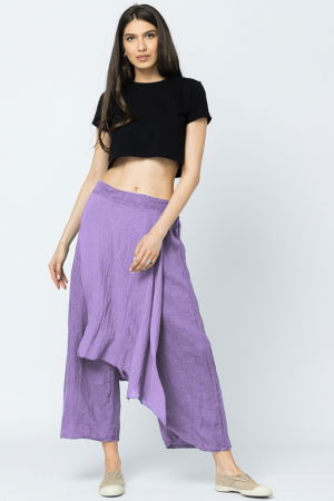 Pantaloni din In - Pantaloni de vara din in, cu aplicatii pe fata si spate, lila