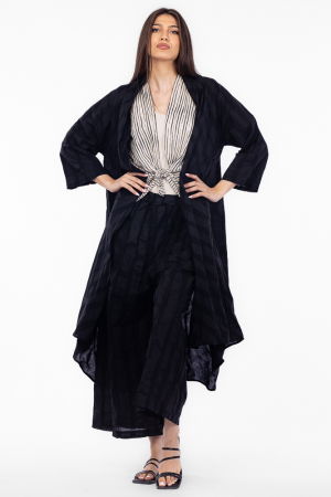 Pantaloni de vara din bumbac creponat, stil japonez, negri [6]