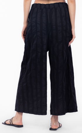 Pantaloni de vara din bumbac creponat, stil japonez, negri [3]