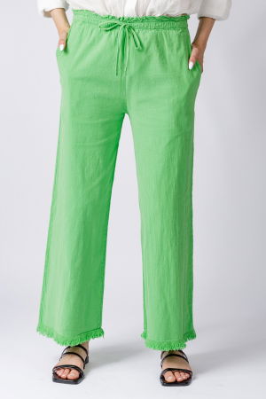 Pantaloni de vara din in si bumbac cu franjuri mici, verde deschis [1]